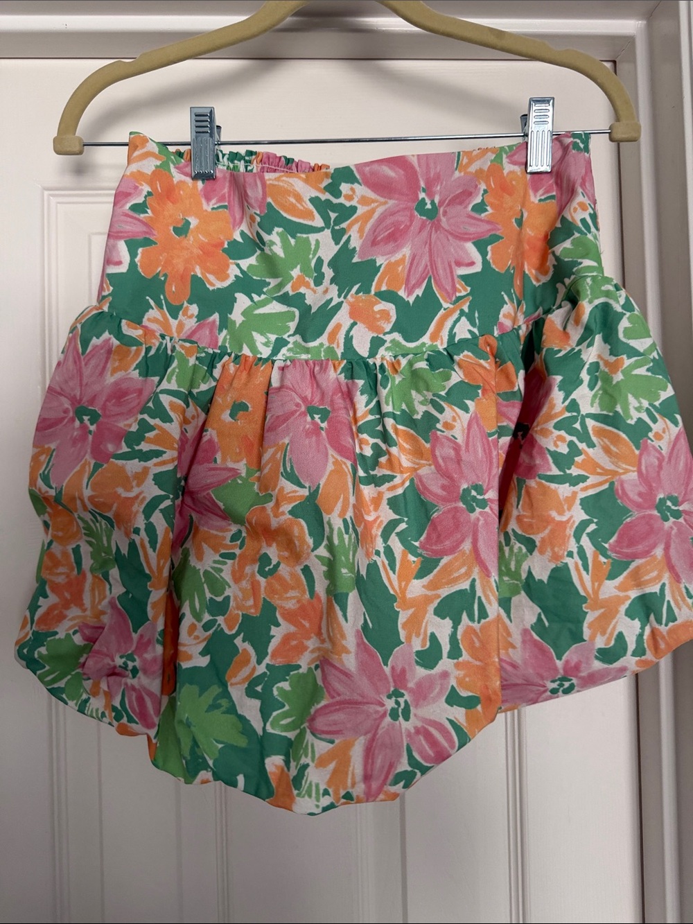 Free People Floral Tiered Mini bubble Skirt - Green, Pink & Orange